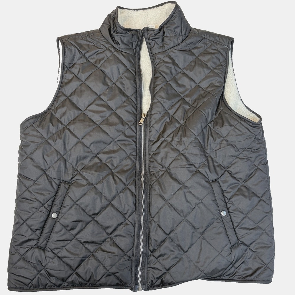 Joie Puffer Vest Reversible‎ Quilted Black Nylon / Cream Sherpa XL Quiet Luxury